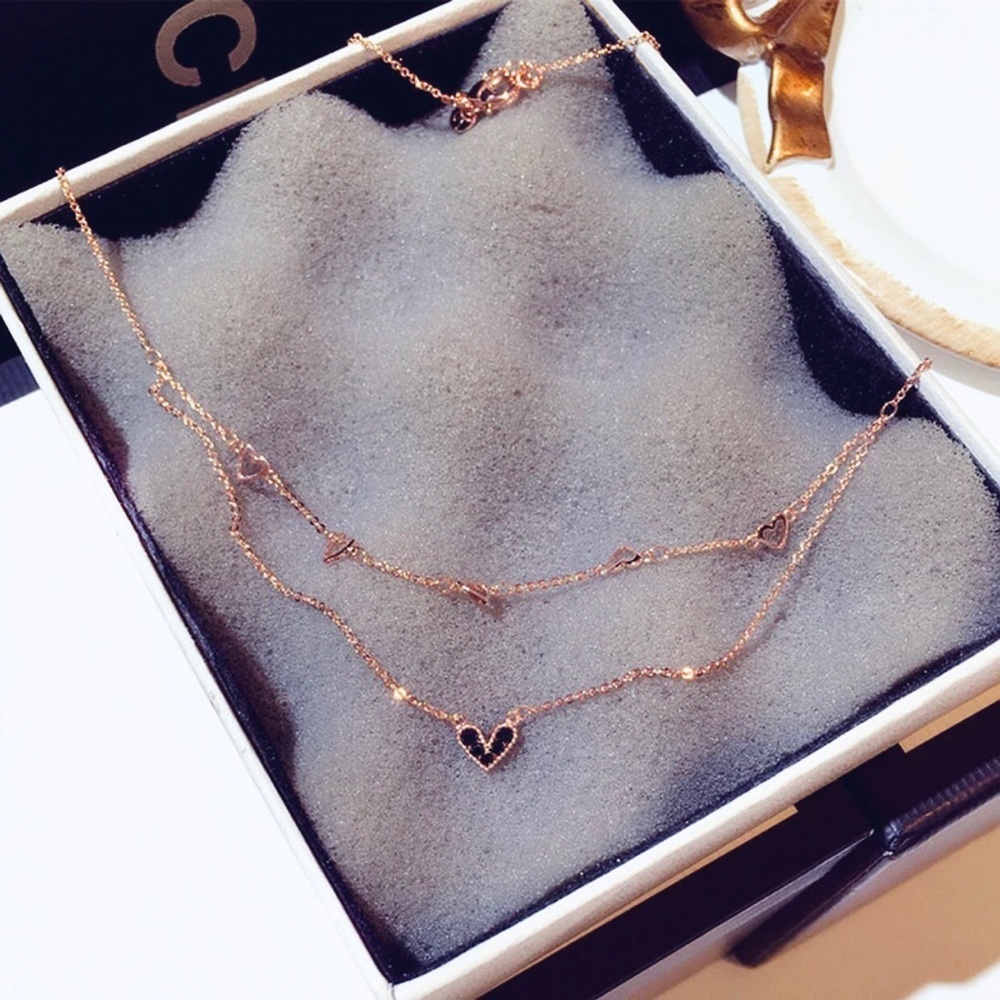 Rose gold heart double layered necklace